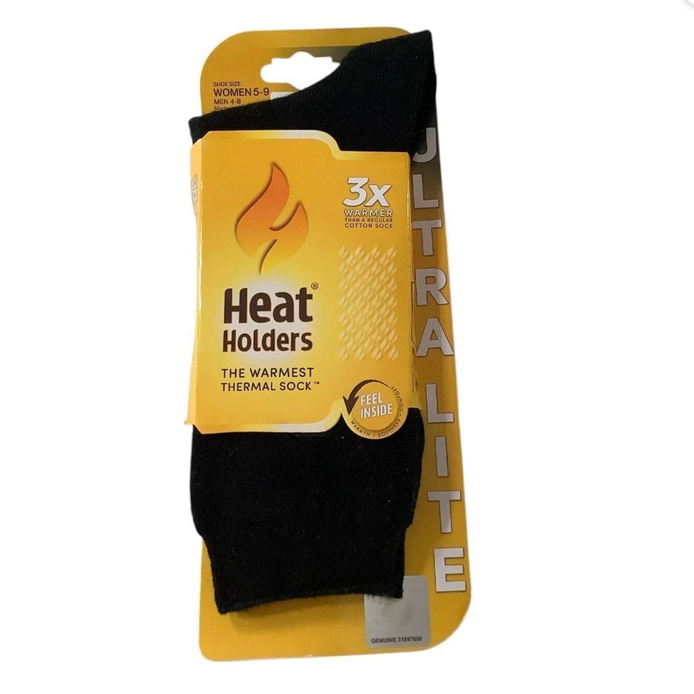 Heat Holders Ultra Lite Crew Thermal Socks Unisex NEW Black M 7-12 W 8-13